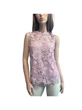 Nanette Lepore Fancy Blouse Embroidered Lace Lavender Sleeveless Bow Tie Detail